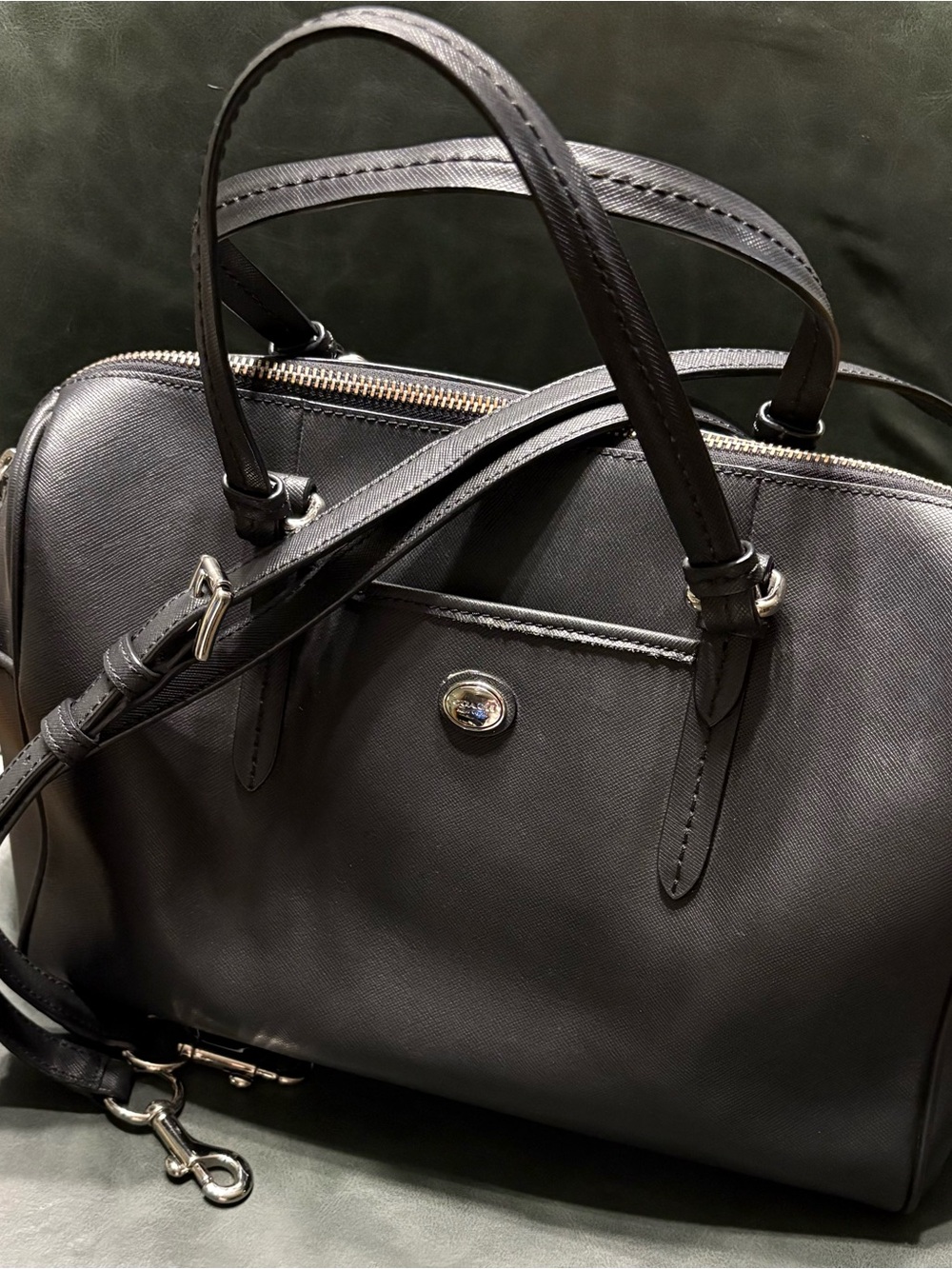 Coach Peyton Black Leather Satchel with Removable Strap